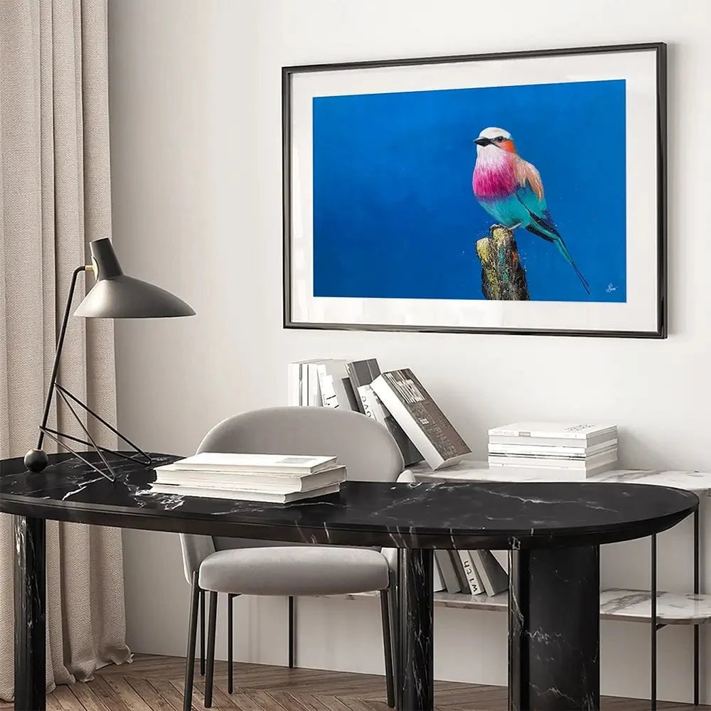 Lilac Breasted Roller Under An African Sun Framed Art Print Lilac Breasted Roller Under An African Sun Framed Art Print wall art product Laure Bury