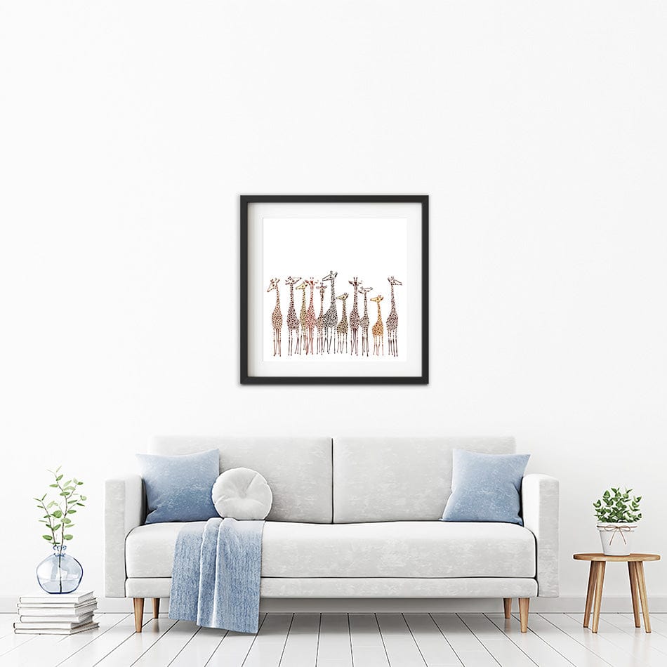 Line Of Giraffes Square Framed Art Print wall art product fresher / Shutterstock