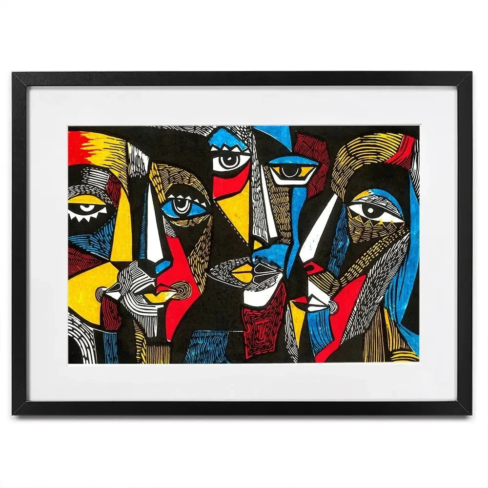 Linocut Faces Framed Art Print Linocut Faces Framed Art Print wall art product Sunnyisland / Shutterstock