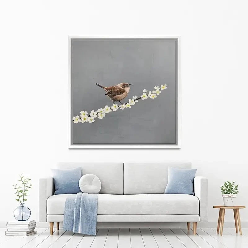 Little Wren On Cherry Blossom Canvas Print Little Wren On Cherry Blossom Canvas Print wall art product Laure Bury