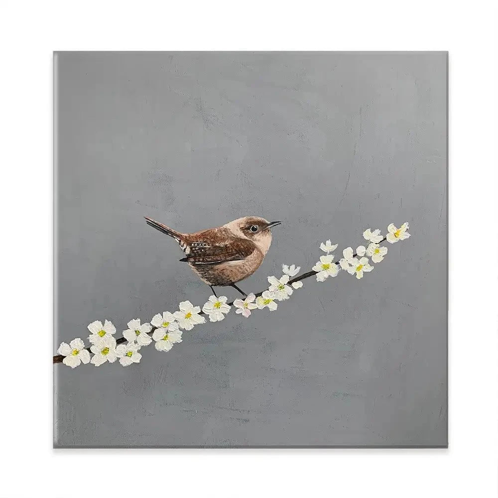 Little Wren On Cherry Blossom Canvas Print Little Wren On Cherry Blossom Canvas Print wall art product Laure Bury