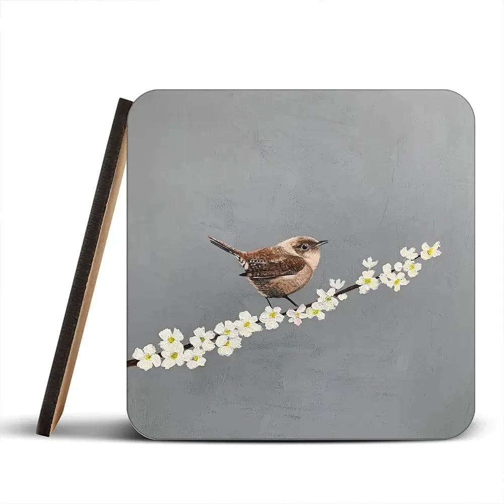 Little Wren On Cherry Blossom Coaster Set Rainbow Soul Tree Coaster Set | Rainbow Soul Tree Art Coasters wall art product Laure Bury