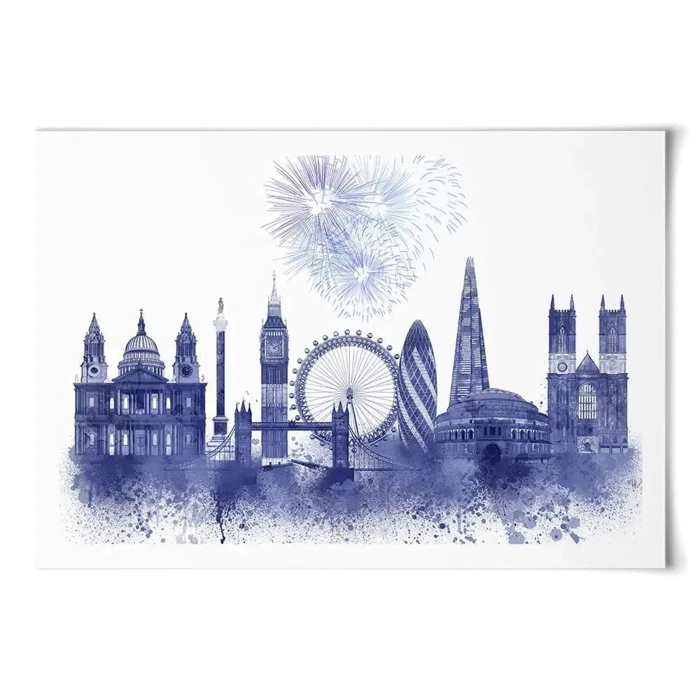 London Skyline Watercolour Splash Blue Art Print London Skyline Watercolour Splash Blue Art Print wall art product Fab Funky