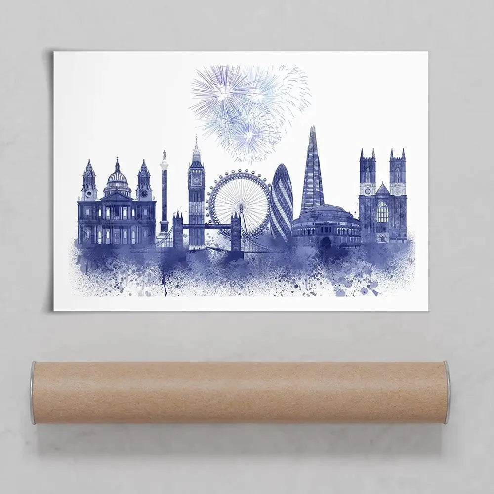 London Skyline Watercolour Splash Blue Art Print London Skyline Watercolour Splash Blue Art Print wall art product Fab Funky