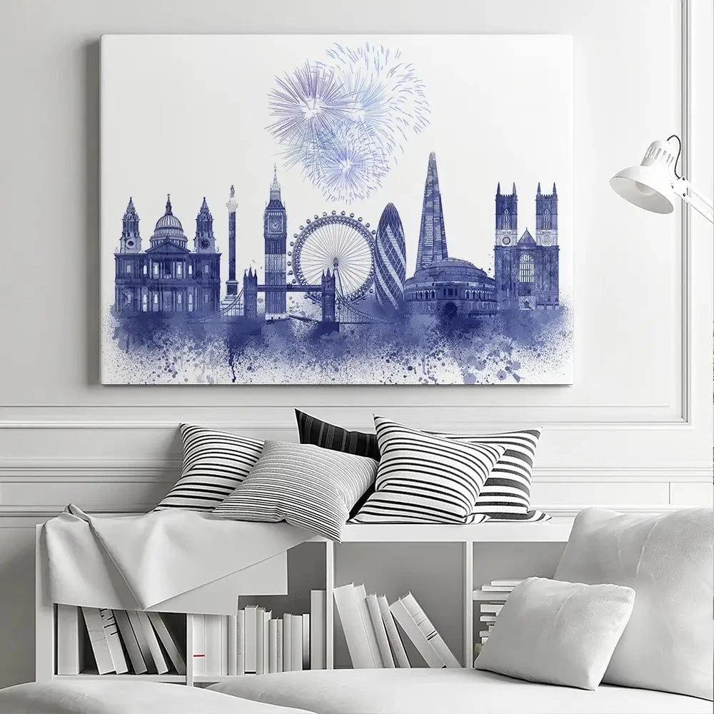 London Skyline Watercolour Splash Blue Canvas Print London Skyline Watercolour Splash Blue Canvas Print wall art product Fab Funky