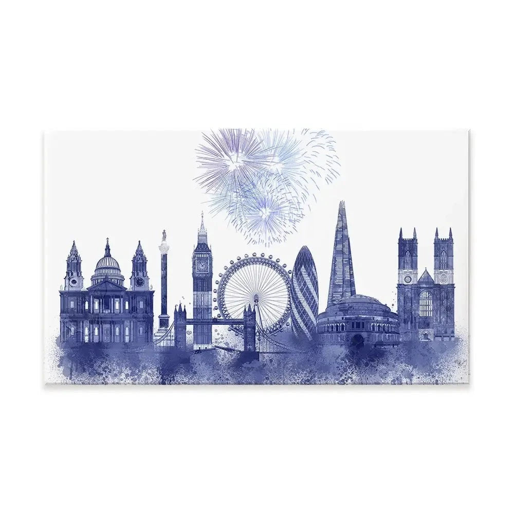 London Skyline Watercolour Splash Blue Canvas Print London Skyline Watercolour Splash Blue Canvas Print wall art product Fab Funky