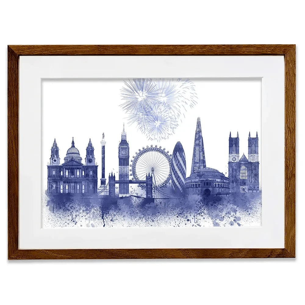 London Skyline Watercolour Splash Blue Framed Art Print London Skyline Watercolour Splash Blue Framed Art Print wall art product Fab Funky
