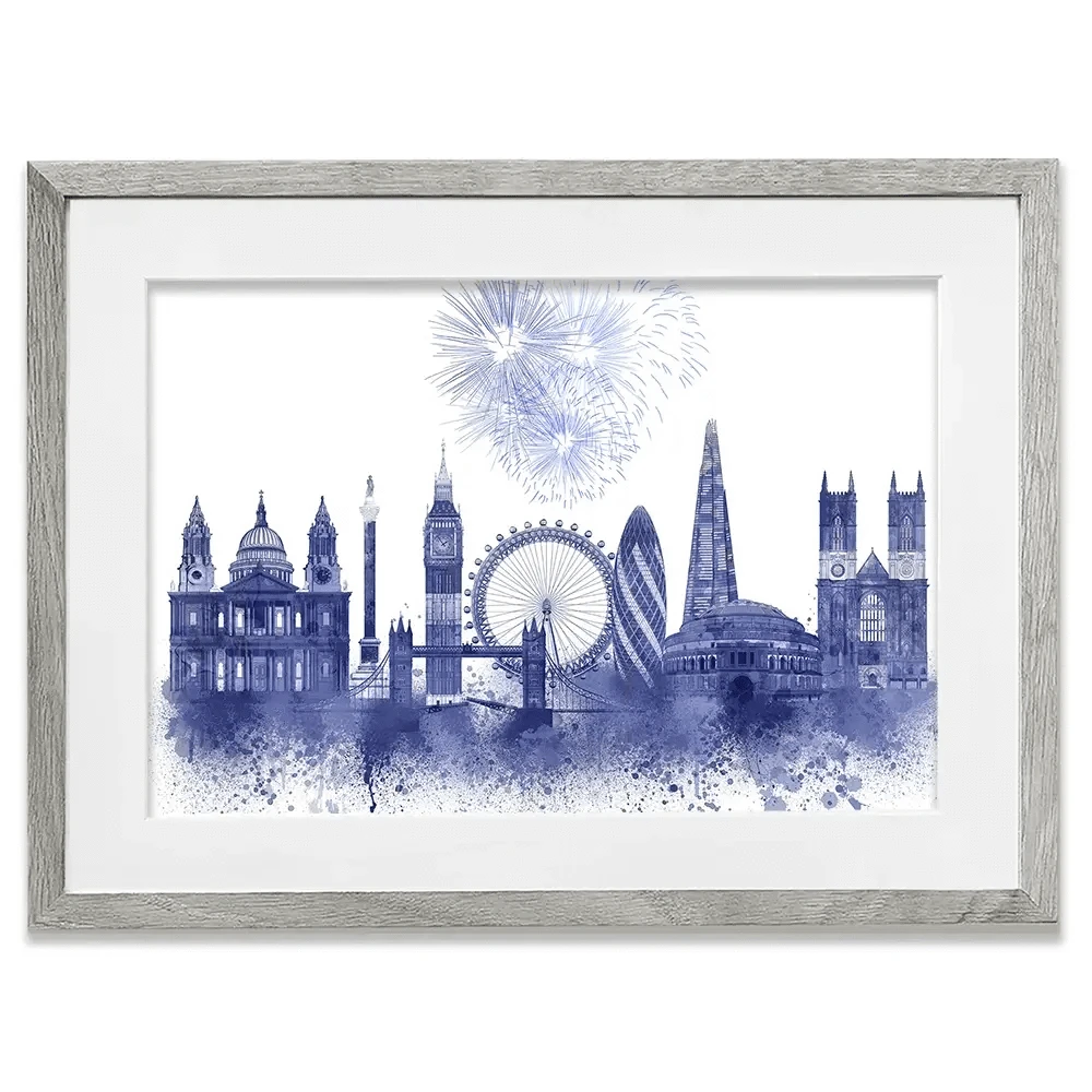 London Skyline Watercolour Splash Blue Framed Art Print London Skyline Watercolour Splash Blue Framed Art Print wall art product Fab Funky