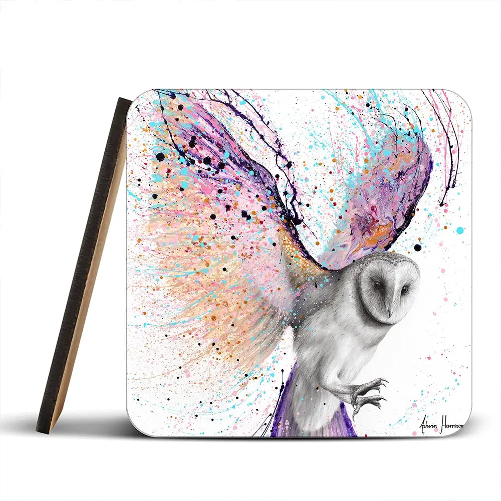 Luminous Luna Owl Coaster Set Rainbow Soul Tree Coaster Set | Rainbow Soul Tree Art Coasters wall art product Ashvin Harrison