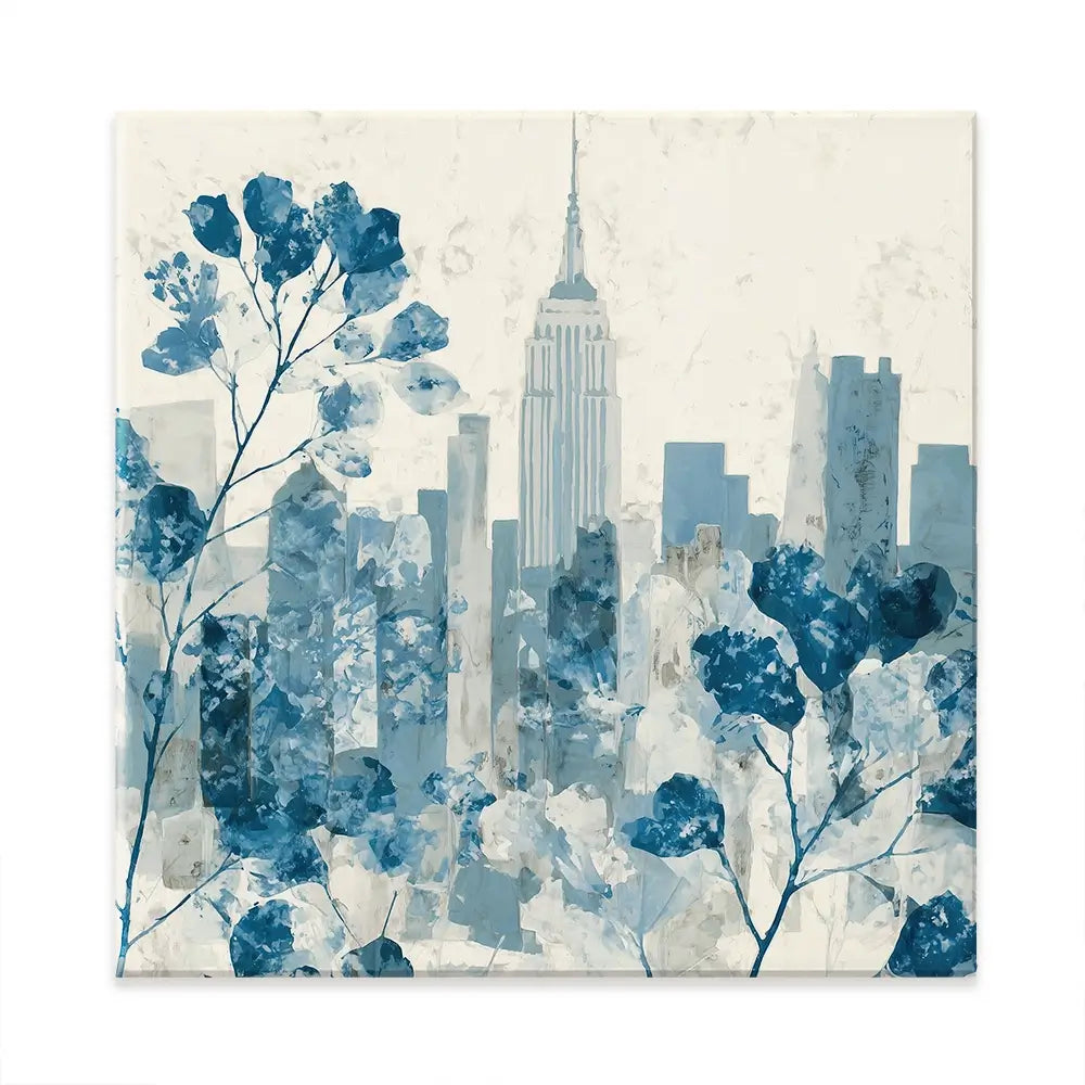 Manhattan Skyline With Blossoms Square Canvas Print Manhattan Skyline With Blossoms Square Canvas Print wall art product Chromatic Storm Studio
