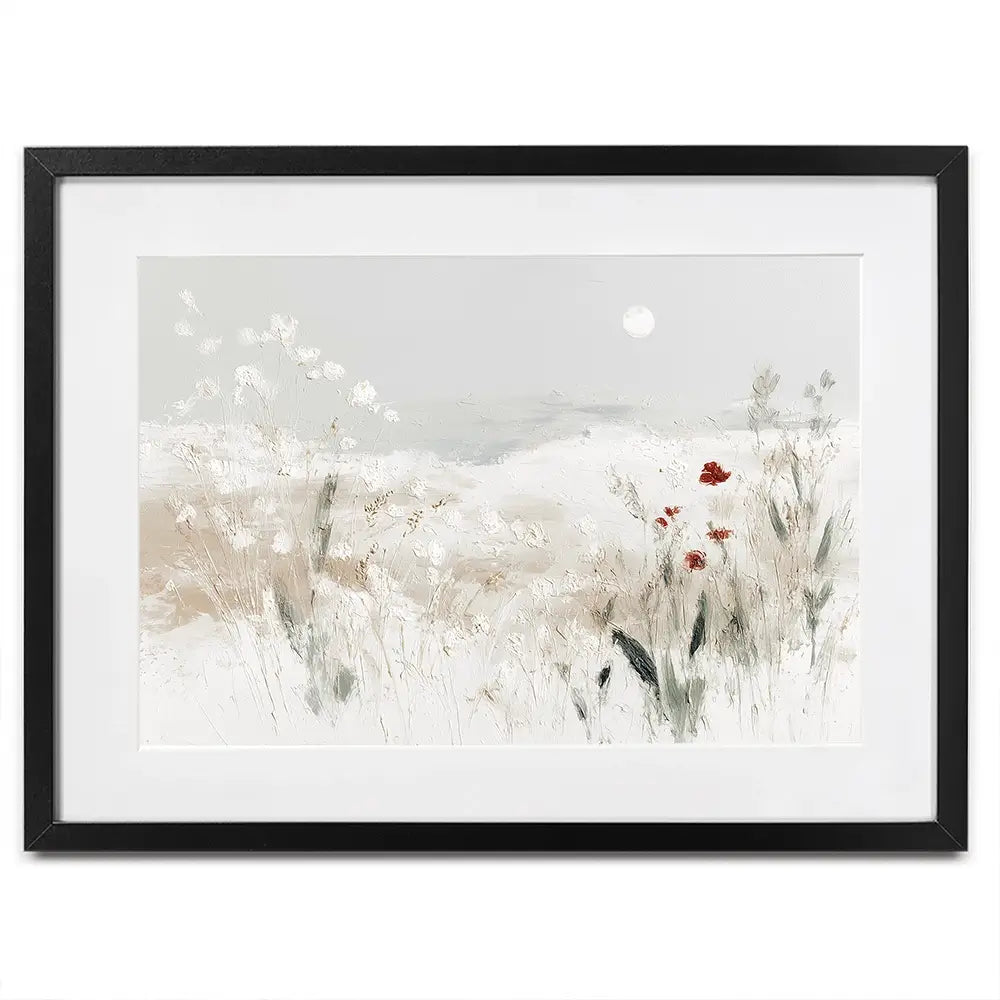 Meadow With Pale Moon Framed Art Print Meadow With Pale Moon Framed Art Print wall art product Chromatic Storm Studio