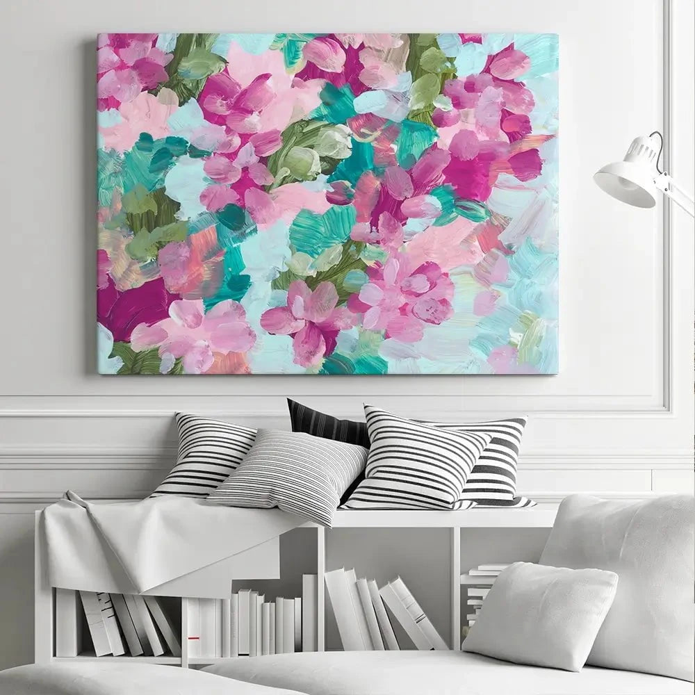 Mint Green And Pink Flowers Canvas Print Mint Green And Pink Flowers Canvas Print wall art product Rudchenko Liliia / Shutterstock