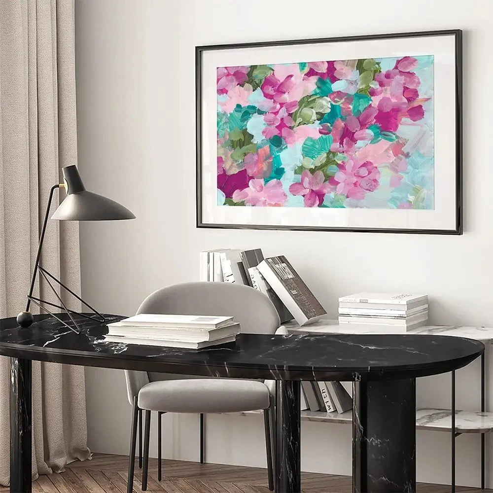 Mint Green And Pink Flowers Framed Art Print Mint Green And Pink Flowers Framed Art Print wall art product Rudchenko Liliia / Shutterstock