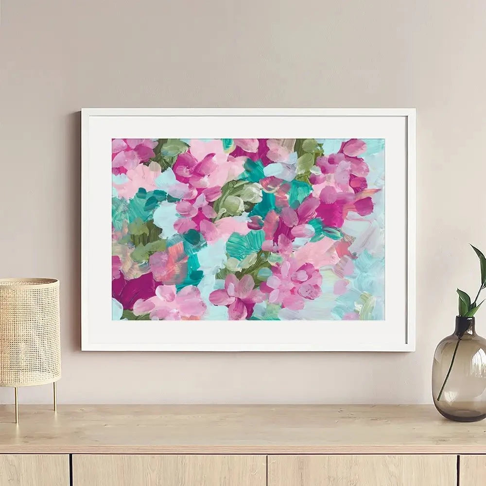 Mint Green And Pink Flowers Framed Art Print Mint Green And Pink Flowers Framed Art Print wall art product Rudchenko Liliia / Shutterstock