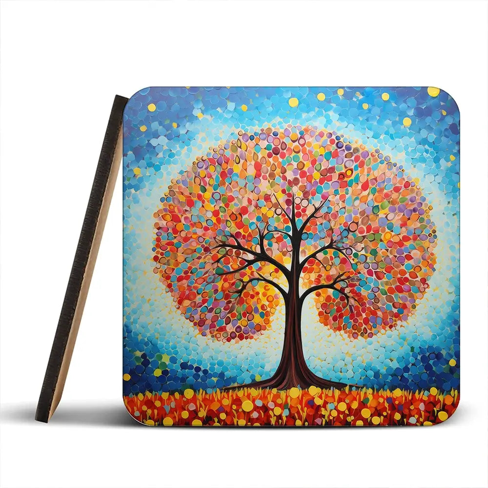 Modern Colourful Tree Of Life Coaster Set Rainbow Soul Tree Coaster Set | Rainbow Soul Tree Art Coasters wall art product Gina Kelly - Independent