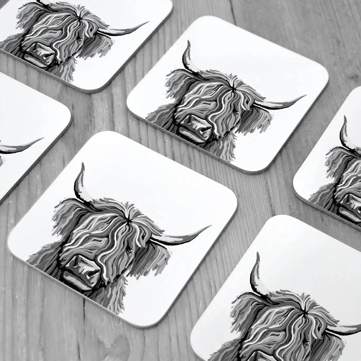 Monochrome Highland Cow Coaster Set Monochrome Highland Cow Coaster Set wall art product Independent