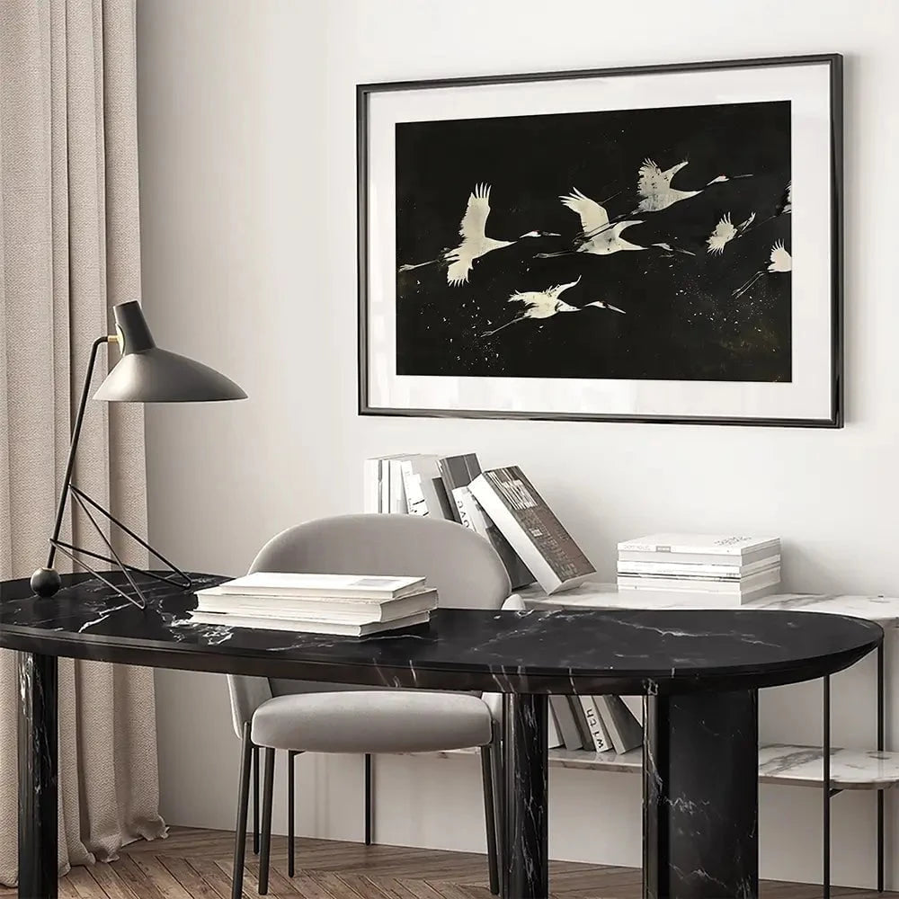 Monotone Cranes Framed Art Print Monotone Cranes Framed Art Print wall art product Creative Studio - Independent