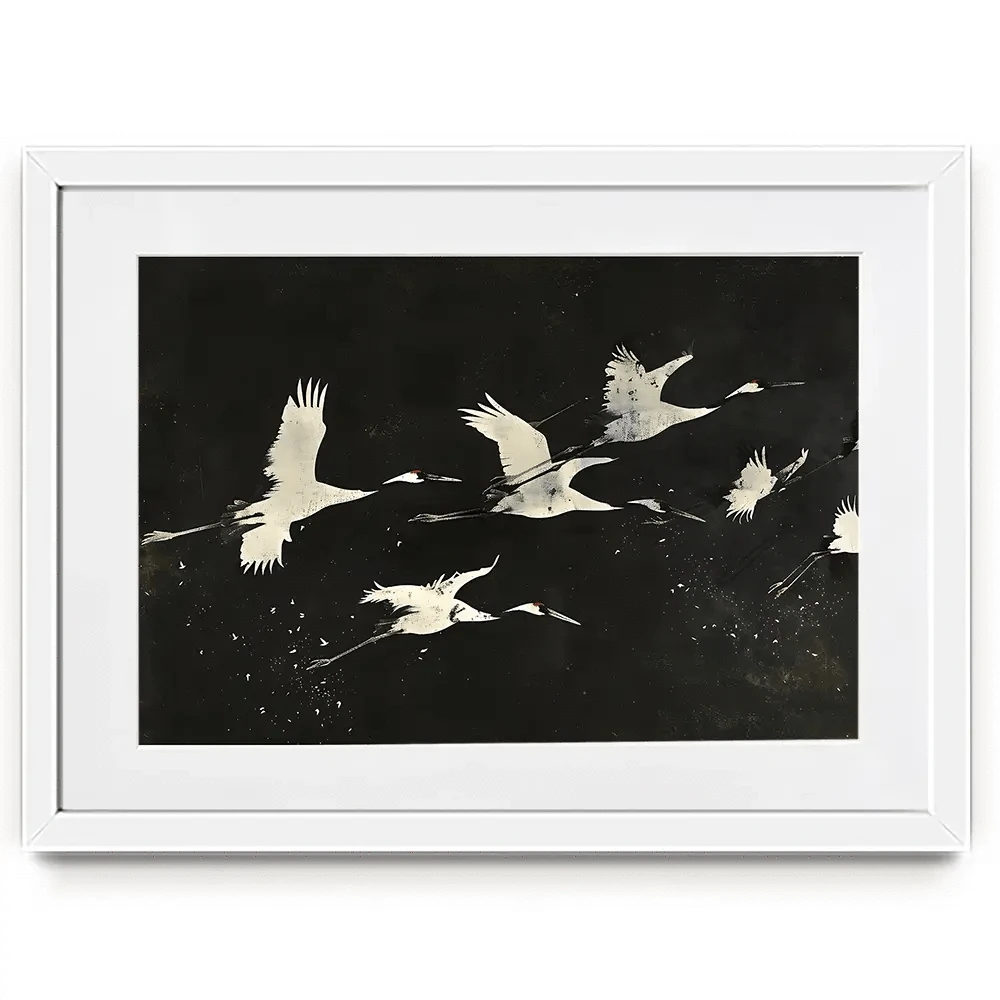 Monotone Cranes Framed Art Print Monotone Cranes Framed Art Print wall art product Creative Studio - Independent