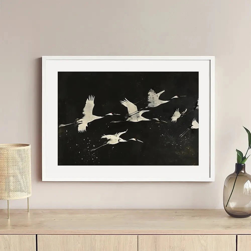 Monotone Cranes Framed Art Print Monotone Cranes Framed Art Print wall art product Creative Studio - Independent