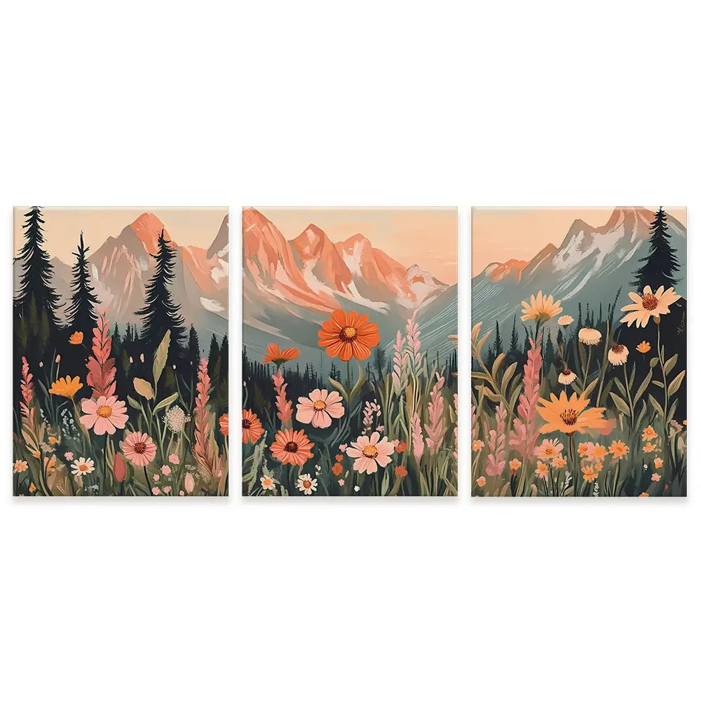 Mountain Florals Trio Canvas Print Mountain Florals Trio Canvas Print wall art product IAmHomeStudio
