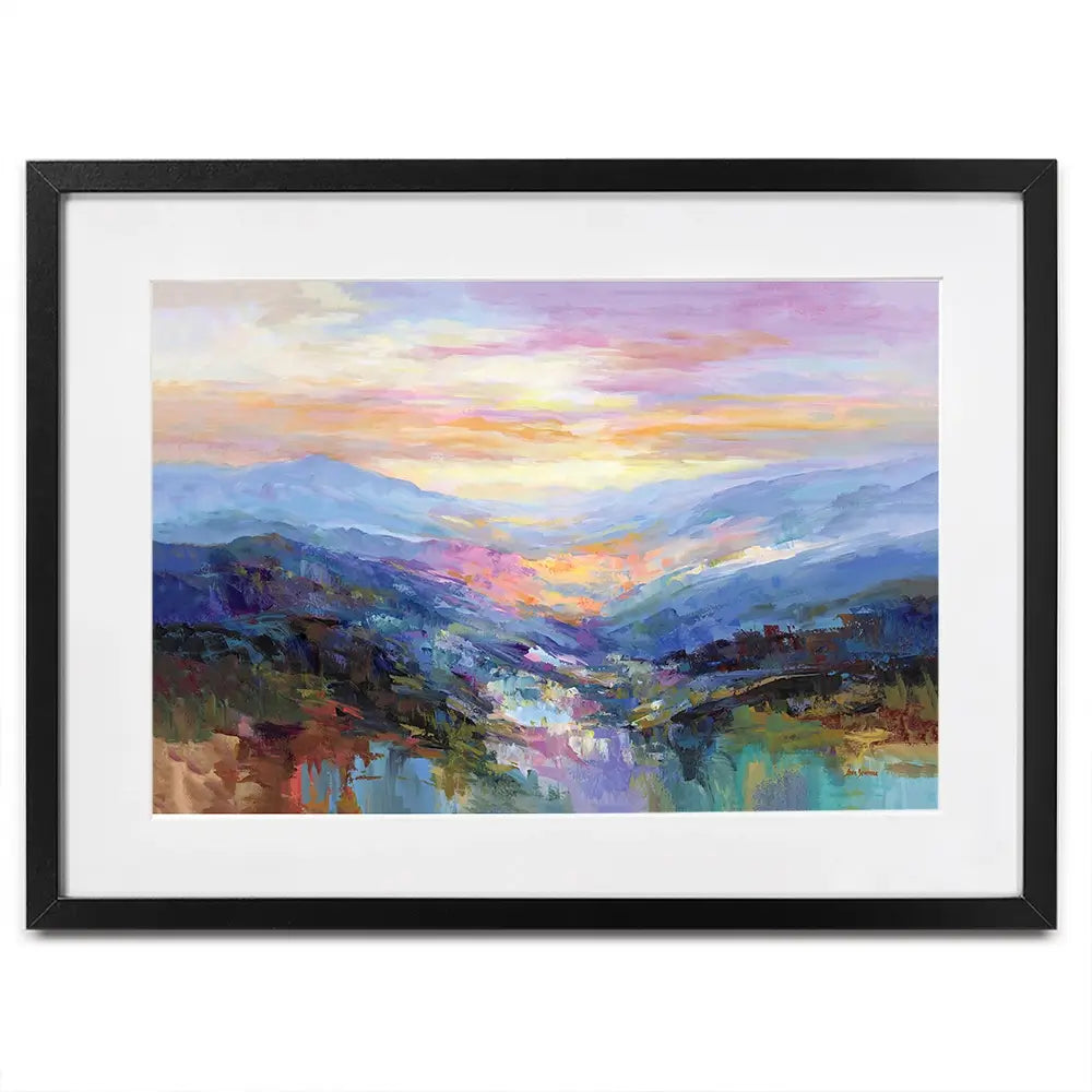 Mountains In A Serene Valley Framed Art Print Mountains In A Serene Valley Framed Art Print wall art product Leon Devenice