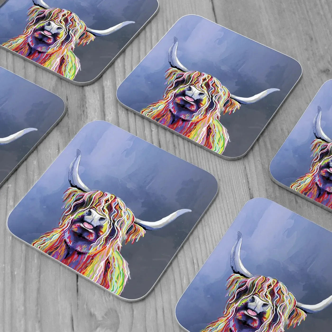 Multicolour Highland Cow Coaster Set Multicolour Highland Cow Coaster Set | Multicolour Highland Cow Art wall art product Independent