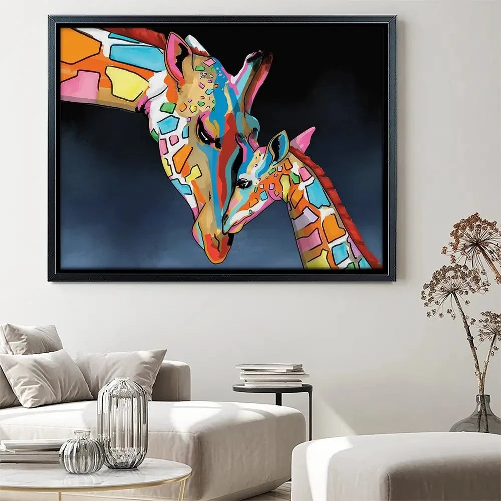 Multicoloured Giraffe and Calf Canvas Print Multicoloured Giraffe and Calf Canvas Print wall art product Independent