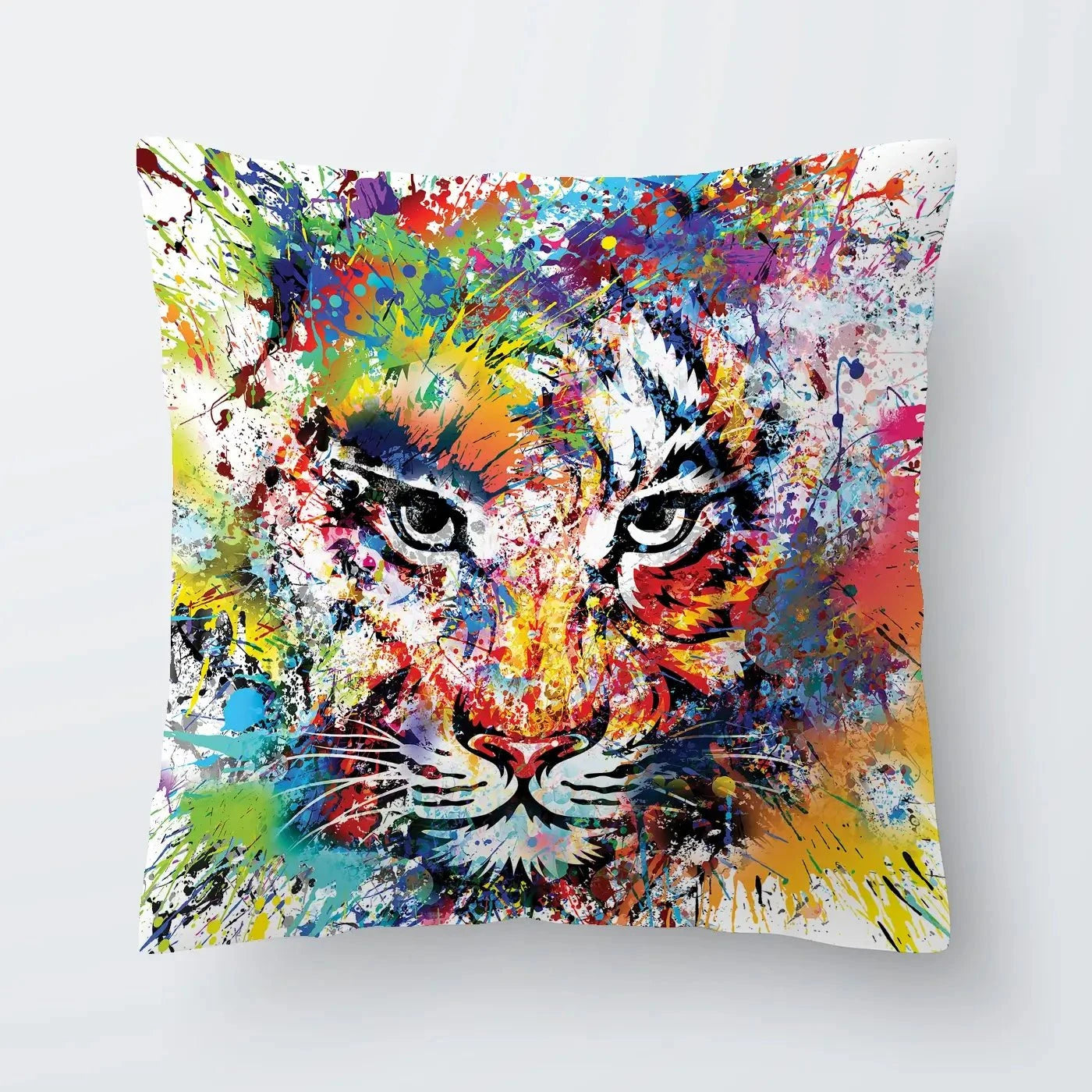 Multicoloured Tiger Paint Splash Cushion Multicoloured Tiger Paint Splash Cushion wall art product ARTEMENKO VALENTYN / Shutterstock