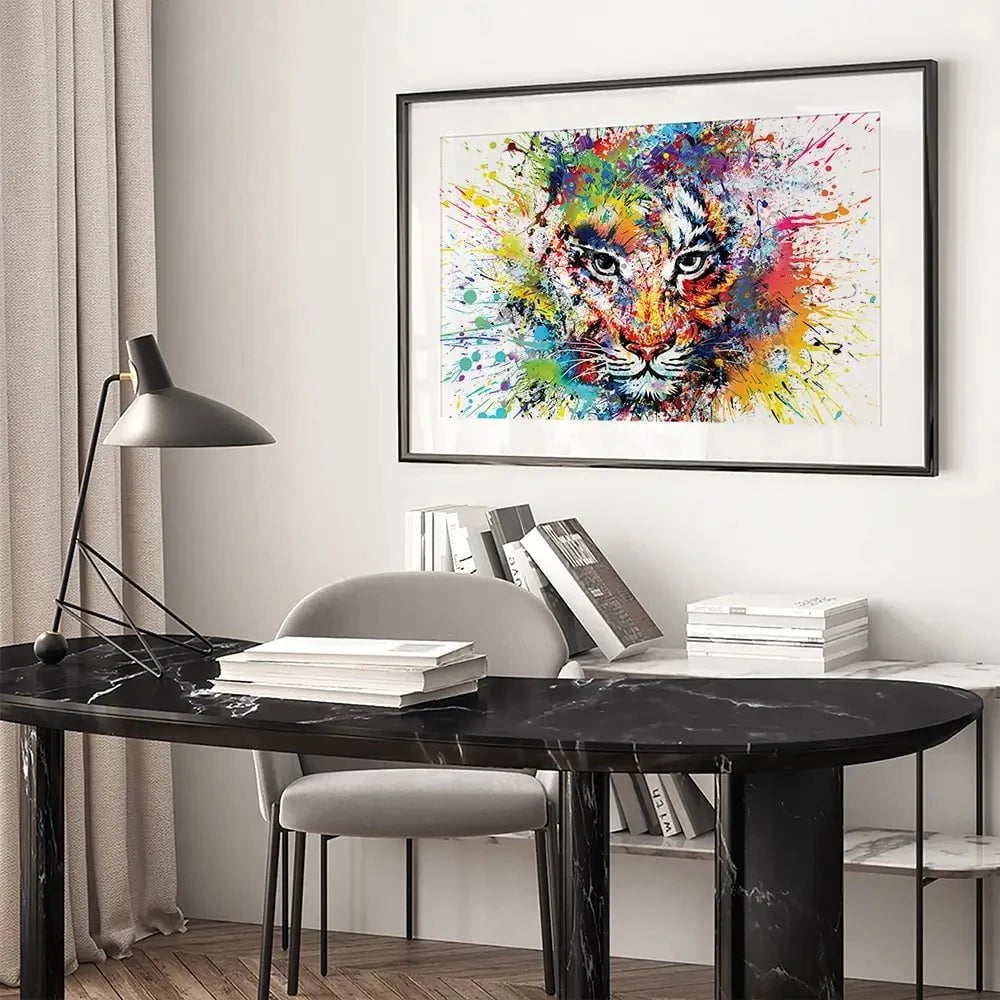 Multicoloured Tiger Paint Splash Framed Art Print Multicoloured Tiger Paint Splash Framed Art Print | Tiger Framed Print wall art product ARTEMENKO VALENTYN / Shutterstock