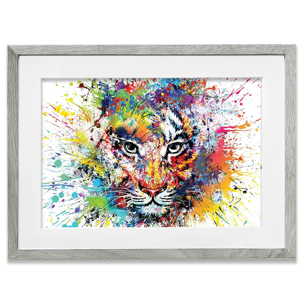 Multicoloured Tiger Paint Splash Framed Art Print Multicoloured Tiger Paint Splash Framed Art Print | Tiger Framed Print wall art product ARTEMENKO VALENTYN / Shutterstock