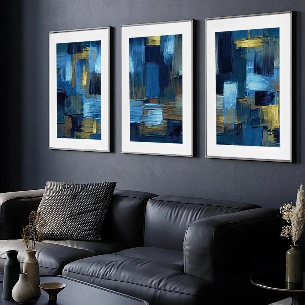 Navy Brush Strokes Framed Art Print Trio Navy Brush Strokes Framed Art Print Trio wall art product artGALINI at pm.me / Shutterstock