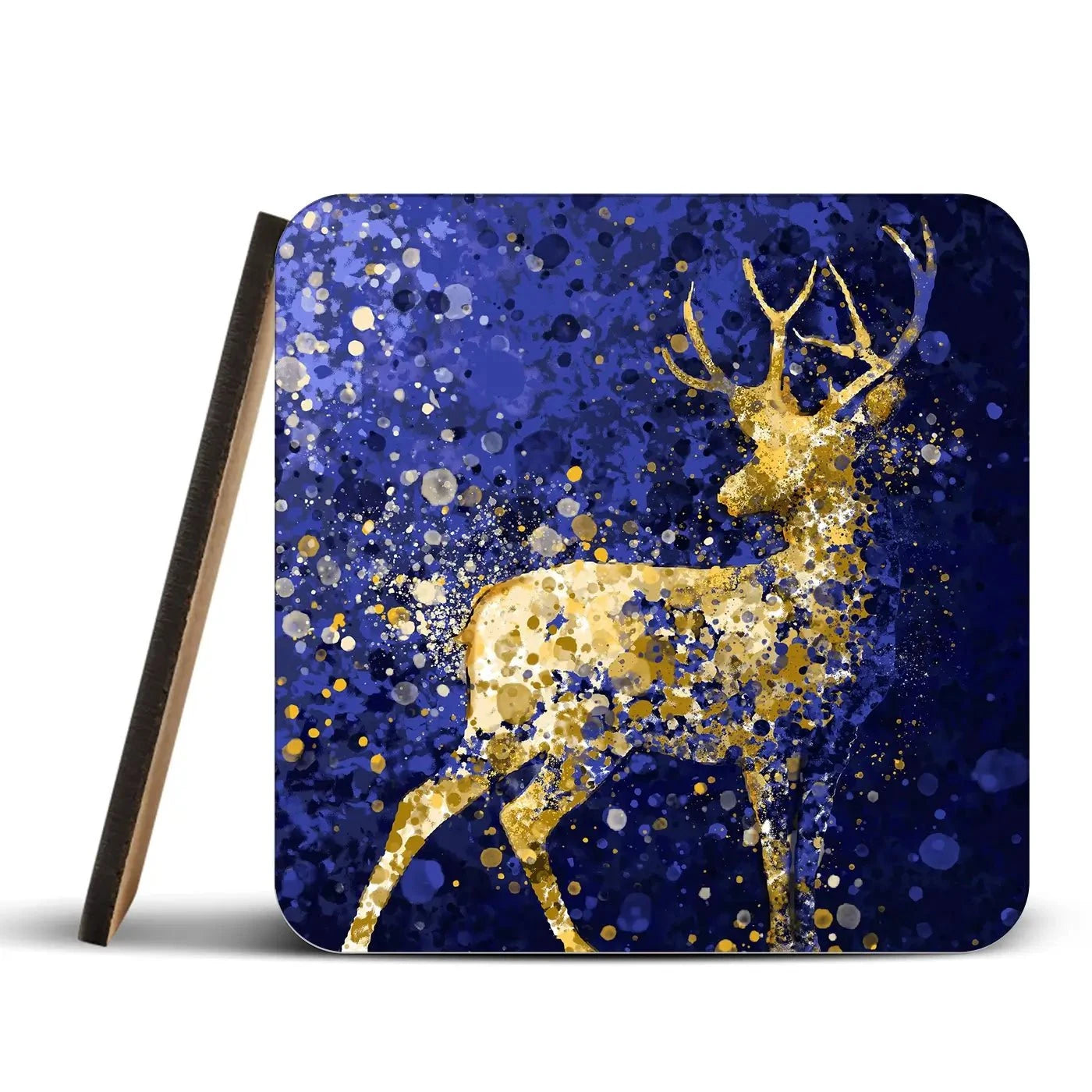 Navy Deer Splash Coaster Set Rainbow Soul Tree Coaster Set | Rainbow Soul Tree Art Coasters wall art product Independent