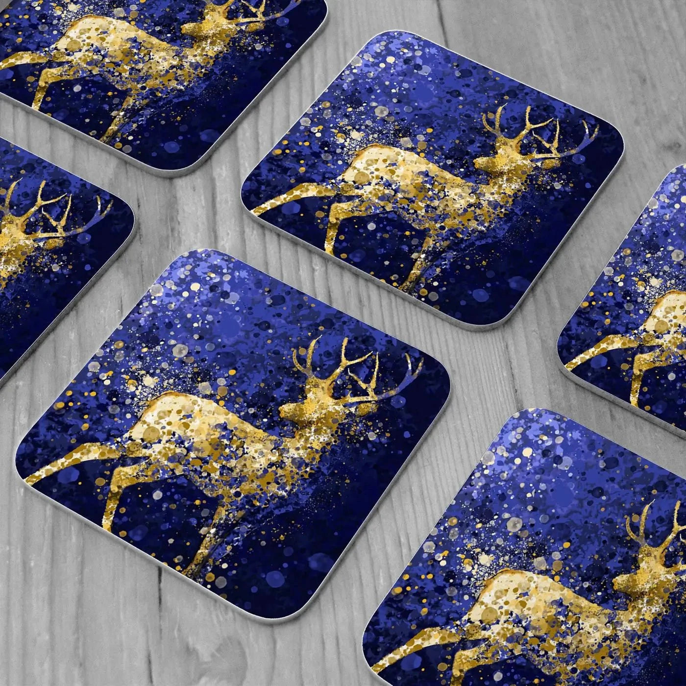Navy Deer Splash Coaster Set Rainbow Soul Tree Coaster Set | Rainbow Soul Tree Art Coasters wall art product Independent