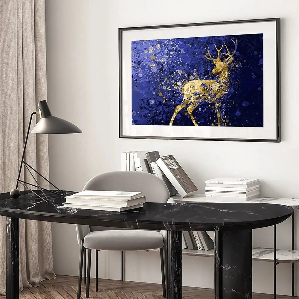 Navy Deer Splash Framed Art Print Navy Deer Splash Framed Art Print wall art product D Mosconi