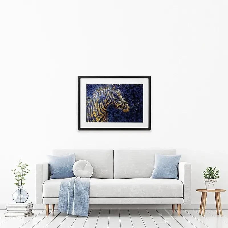 Navy Zebra Splash Framed Art Print Navy Zebra Splash Framed Art Print wall art product D Mosconi
