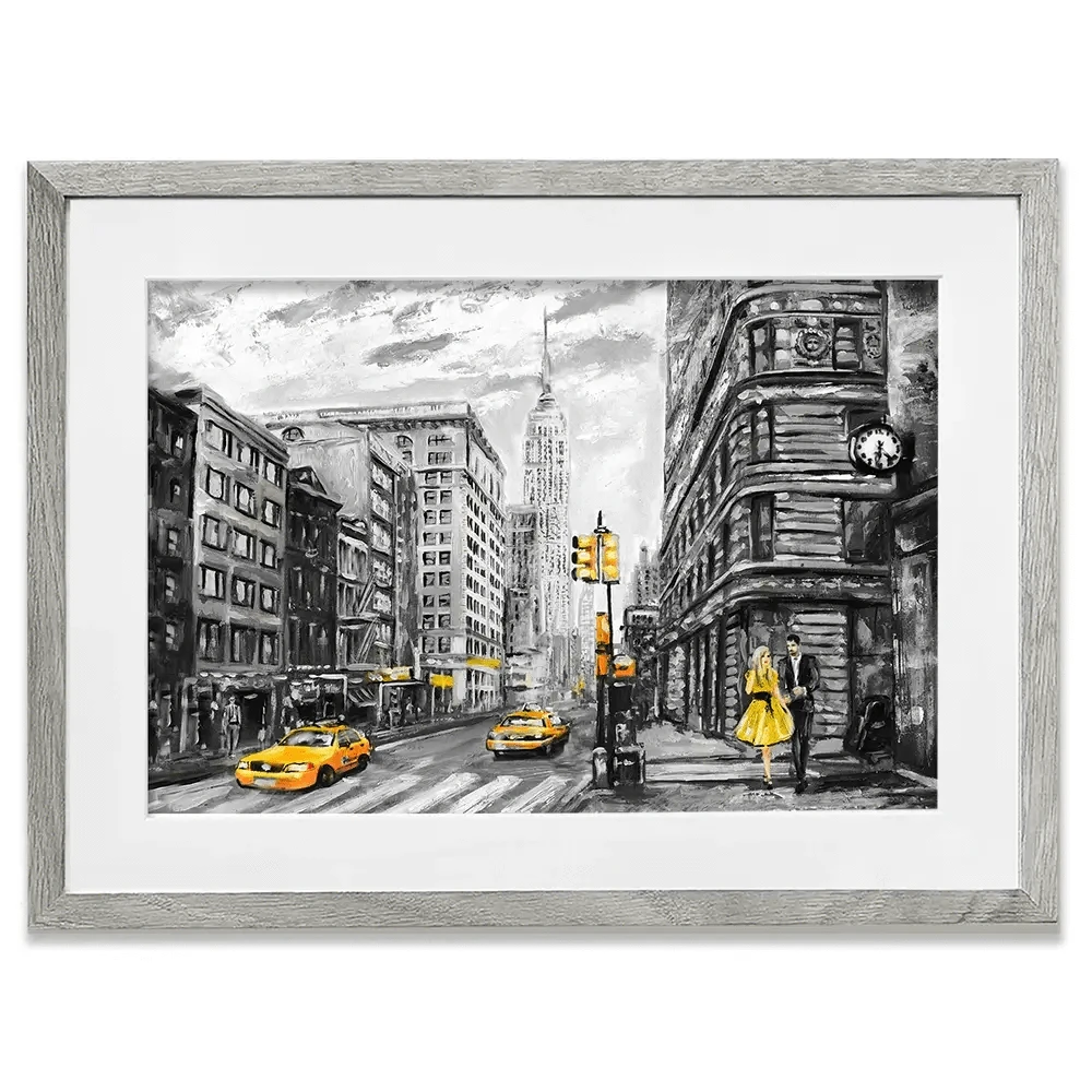 New York In Grey And Yellow Framed Art Print New York In Grey And Yellow Framed Art Print wall art product lisima / Shutterstock