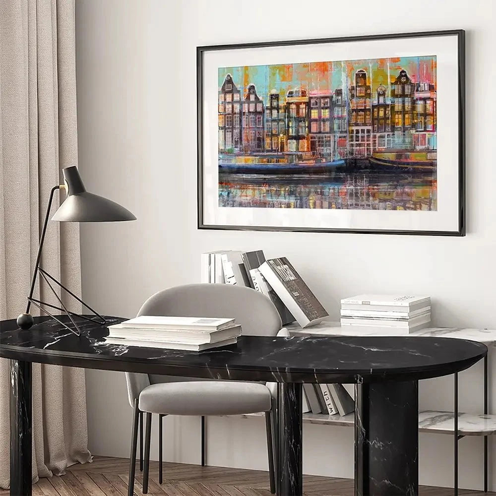 On The Amsterdam Canals Framed Art Print On The Amsterdam Canals Framed Art Print wall art product Studio Paint-Ing