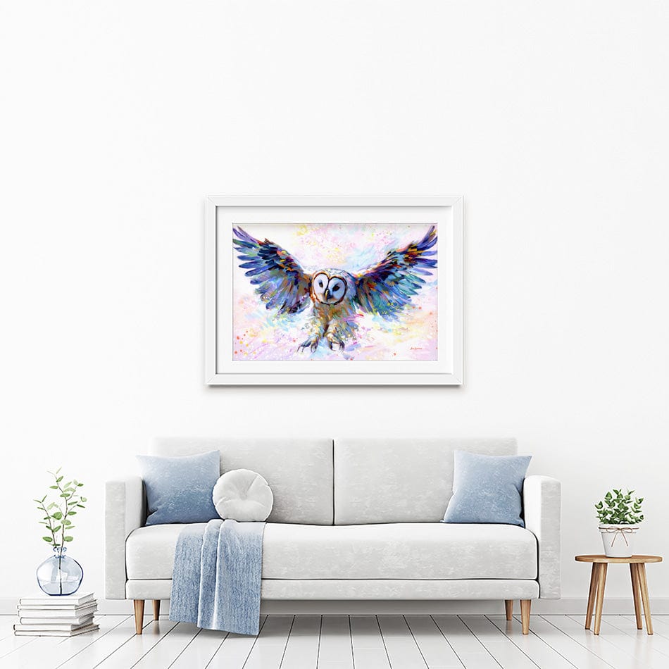 Owls Whisper In The Winter Wind Framed Art Print wall art product Leon Devenice