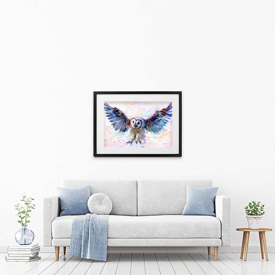 Owls Whisper In The Winter Wind Framed Art Print wall art product Leon Devenice