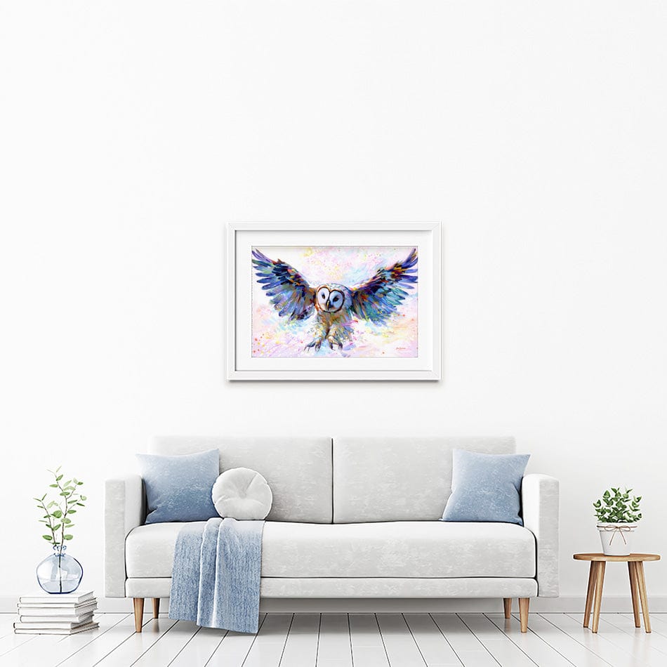 Owls Whisper In The Winter Wind Framed Art Print wall art product Leon Devenice