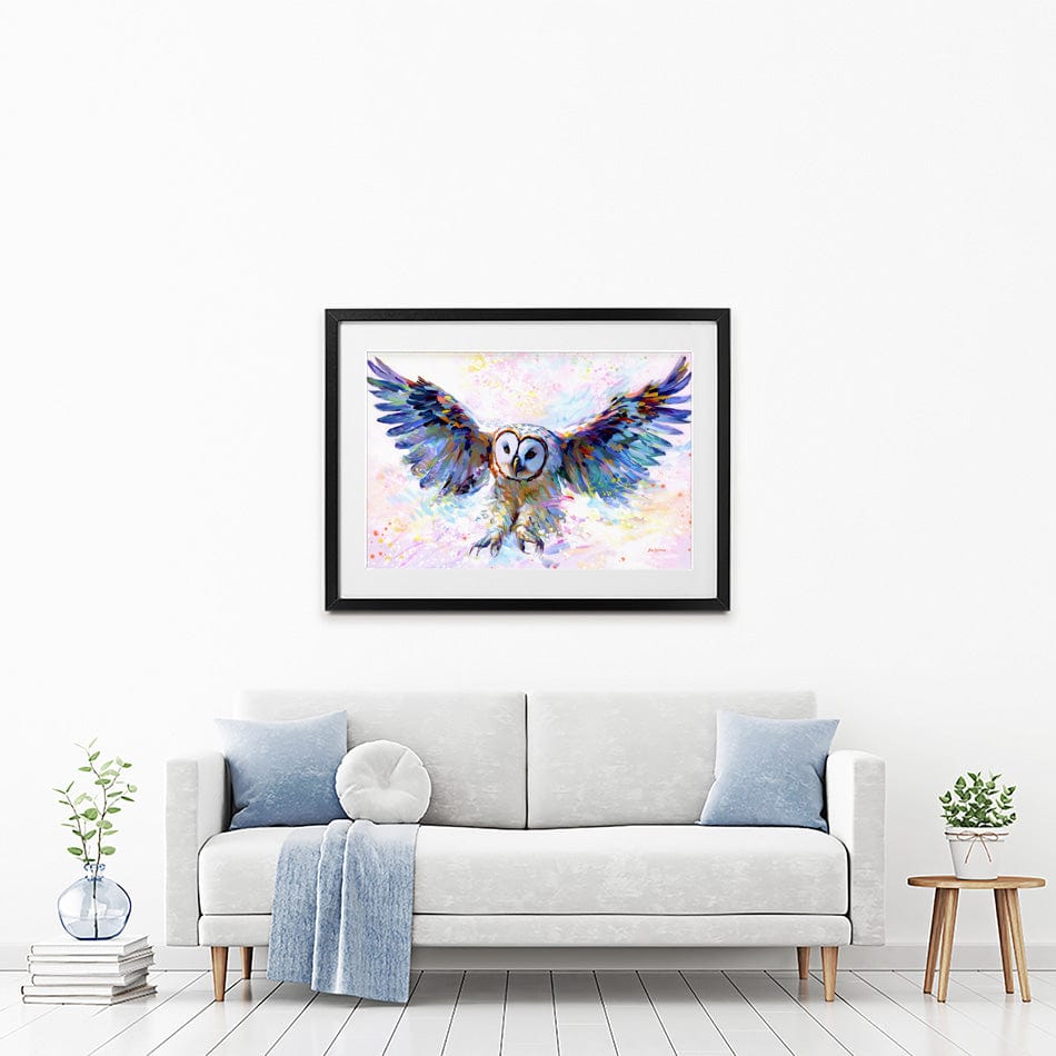Owls Whisper In The Winter Wind Framed Art Print wall art product Leon Devenice