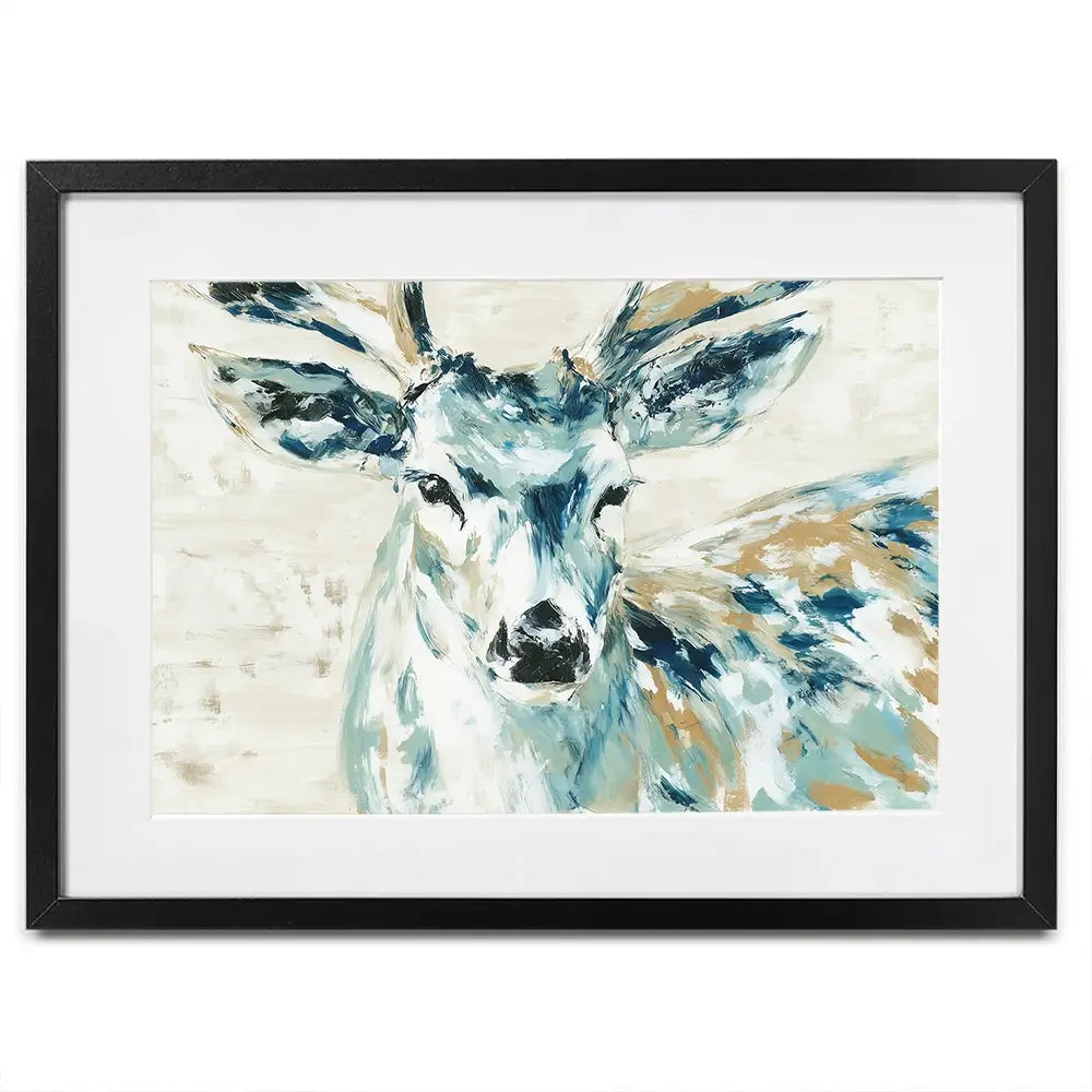Painted Buck With Patchwork Antlers Framed Art Print Painted Buck With Patchwork Antlers Framed Art Print wall art product Chromatic Storm Studio
