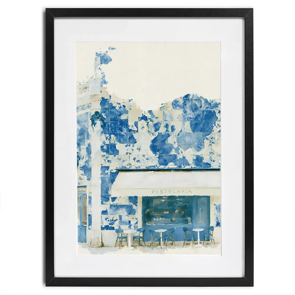 Painterly Café Indigo Façade Framed Art Print Painterly Café Indigo Façade Framed Art Print wall art product Chromatic Storm Studio