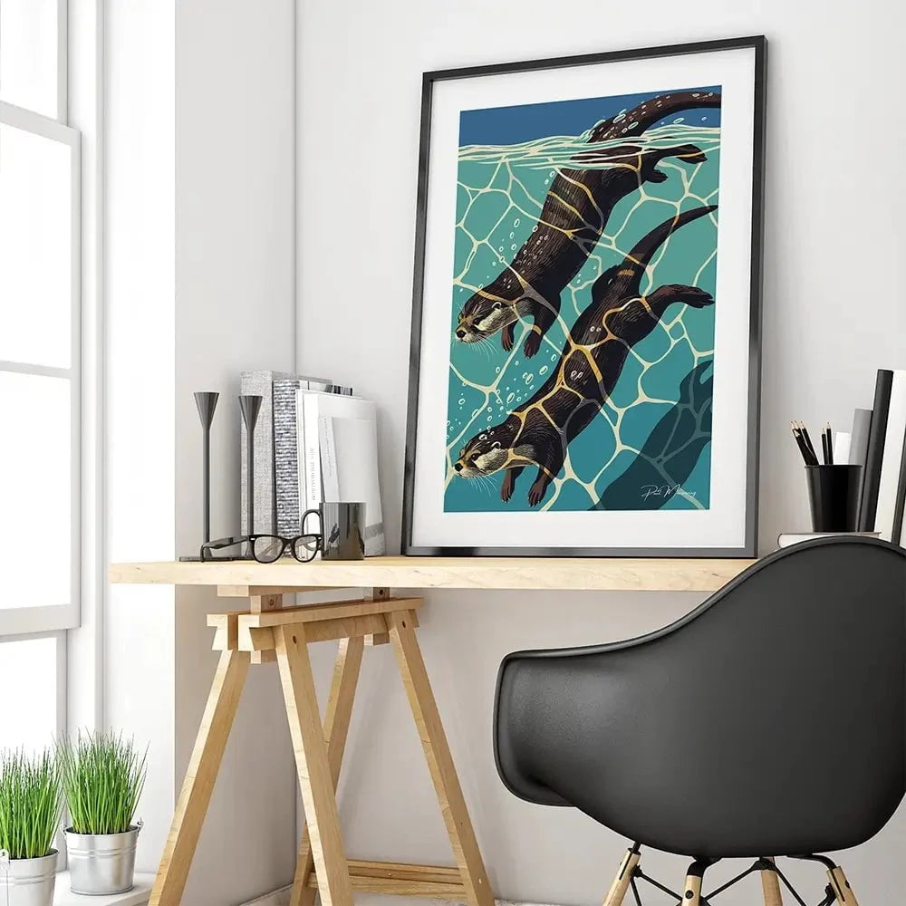 Pair Of Otters Framed Art Print Pair Of Otters Framed Art Print wall art product P & M Print Gallery