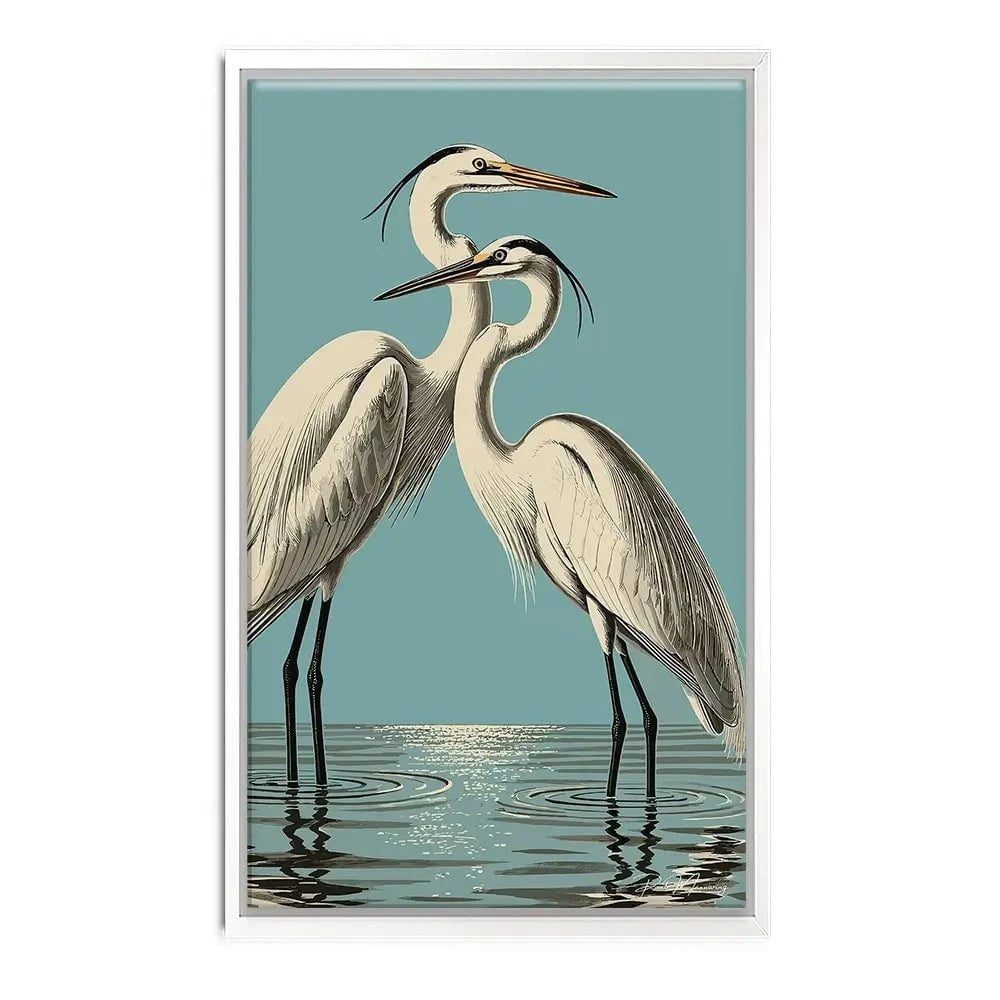 Pair Of White Herons Canvas Print Pair Of White Herons Canvas Print wall art product P & M Print Gallery
