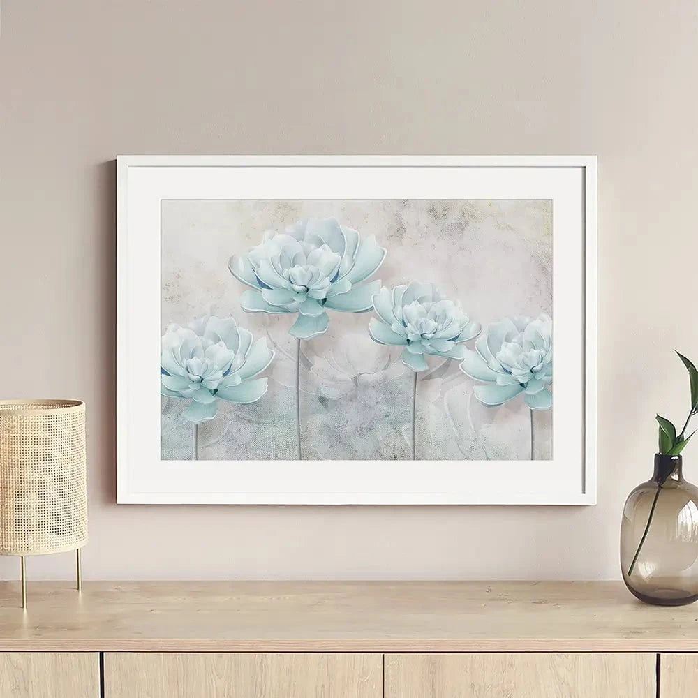 Pale Blue Floral Framed Art Print Pale Blue Floral Framed Art Print wall art product FLOWER 3D / Shutterstock