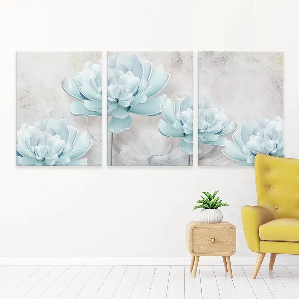 Pale Blue Floral Trio Canvas Print Pale Blue Floral Trio Canvas Print wall art product FLOWER 3D / Shutterstock