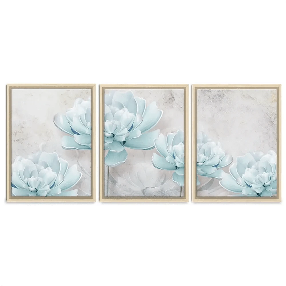 Pale Blue Floral Trio Canvas Print Pale Blue Floral Trio Canvas Print wall art product FLOWER 3D / Shutterstock