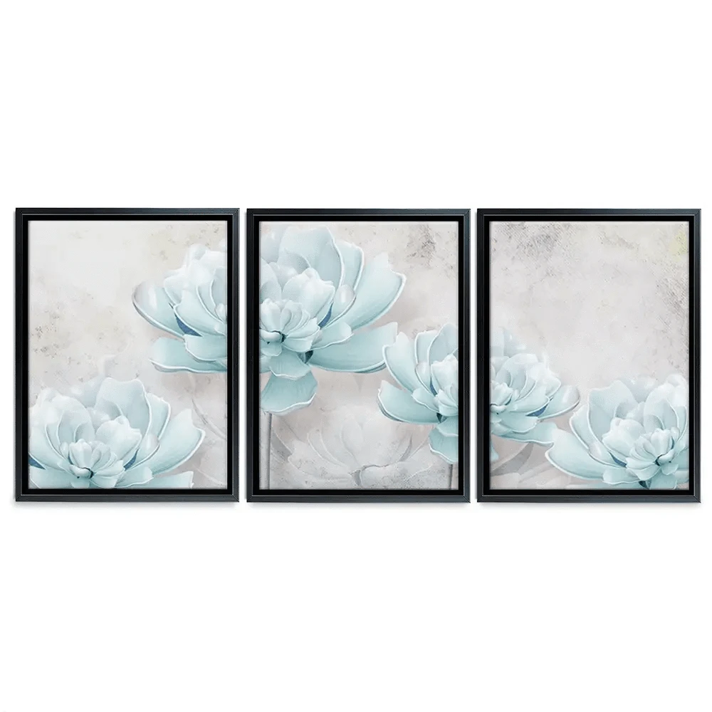 Pale Blue Floral Trio Canvas Print Pale Blue Floral Trio Canvas Print wall art product FLOWER 3D / Shutterstock