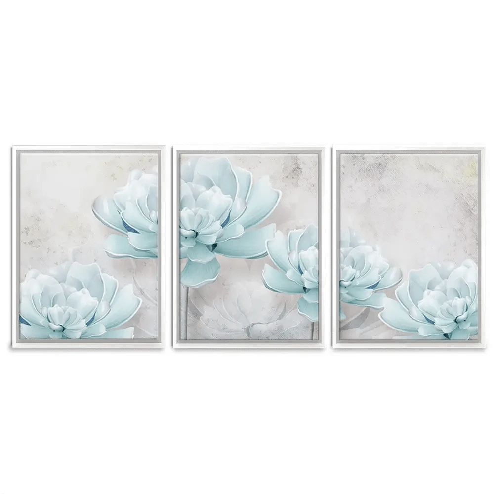 Pale Blue Floral Trio Canvas Print Pale Blue Floral Trio Canvas Print wall art product FLOWER 3D / Shutterstock